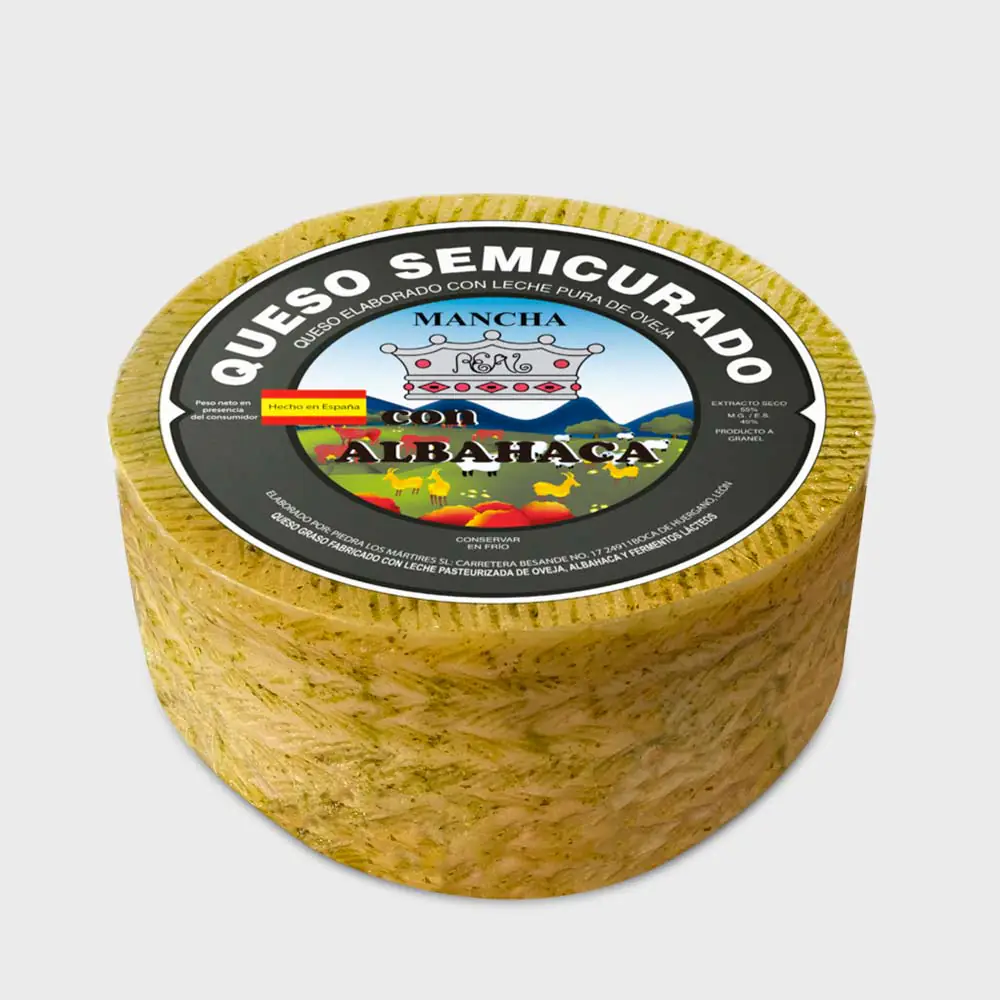 Queso Mancha Real de Oveja con Albahaca - Queso de Oveja - Queso Jamón