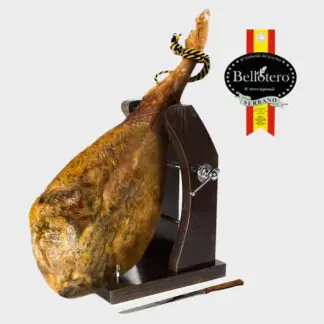 Pata de jamón Serrano con Tabla Jamonera Pata Negra Haya Premium y cuchillo jamonero - Comprar Jamón Serrano - Queso Jamón